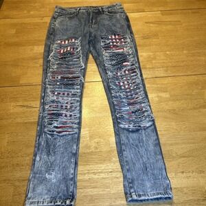 Thrill Apparel Distressed Skinny Jeans American Flag USA Women's Sz Y Grunge Y2K
